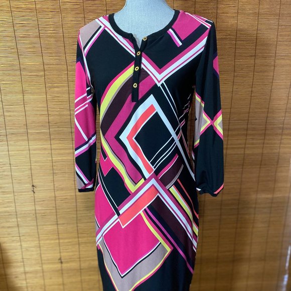 Cache Dresses & Skirts - Cache Colorful Geometric 3/4 Sleeve Dress Size Small